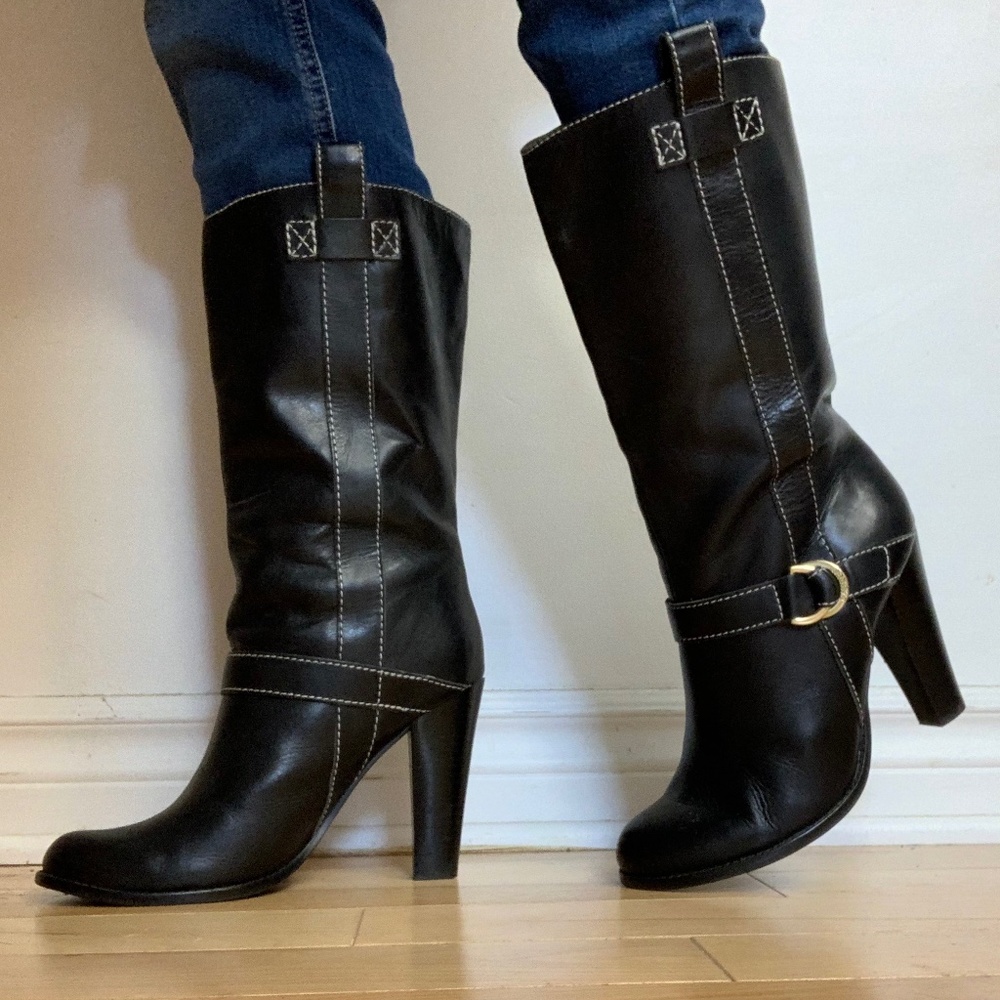 Ralph Lauren Black Leather Pull-On High Heel Boots (8.5)